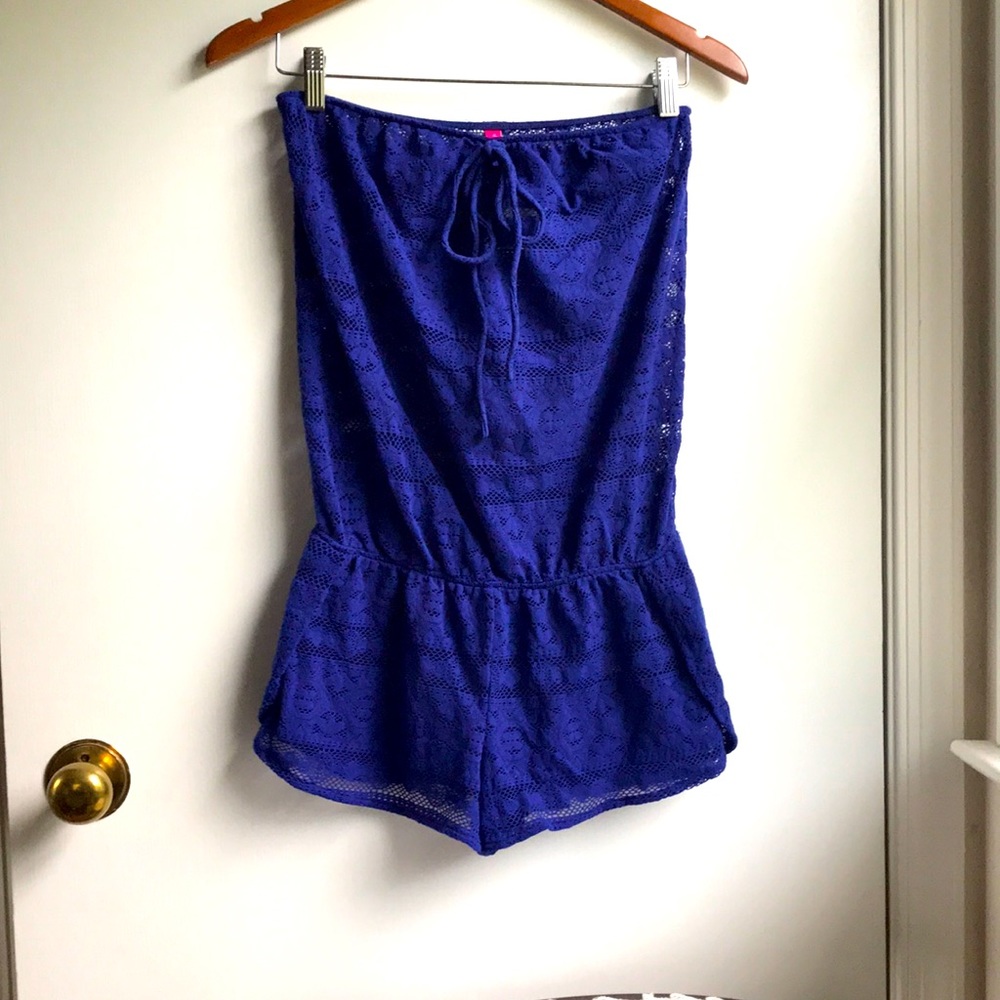 Victoria’s Secret Blue Sleeveless Romper Cover Up Lace like size Small
